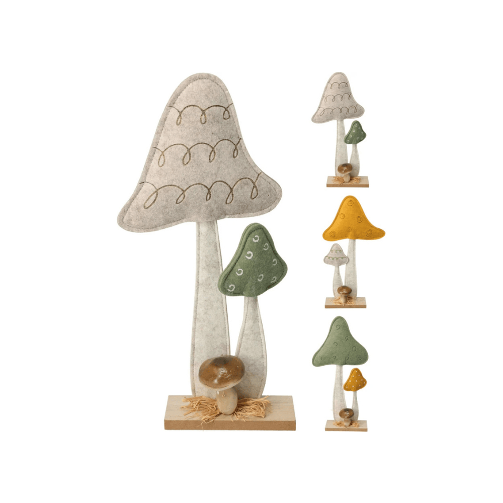 Alpha 55 Champignon décoratif en feutre avec base en bois