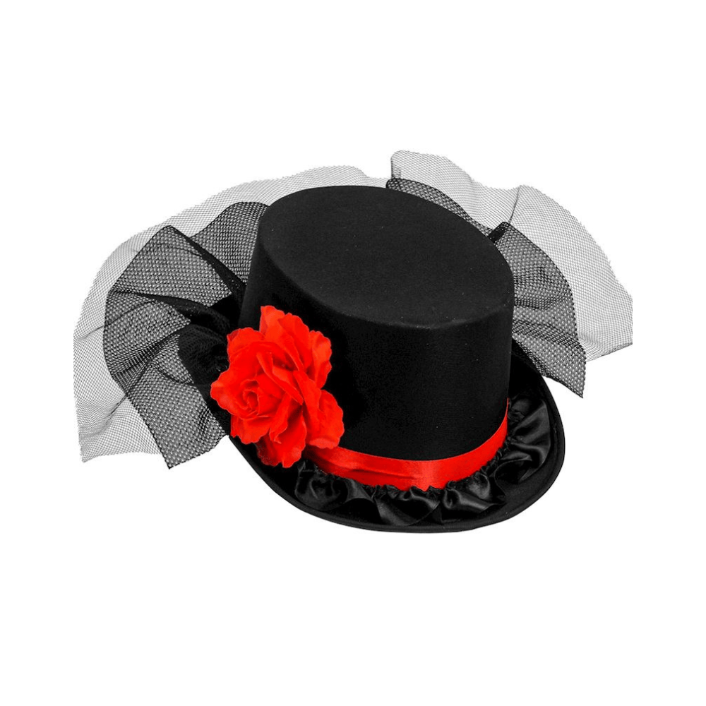 Alpha 55 chapeau Chapeau Haut de Forme Tulle et Rose Rouge