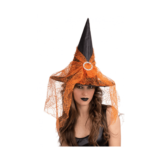 Alpha 55 chapeau Chapeau Sorcière Voile Dentelle Orange Halloween