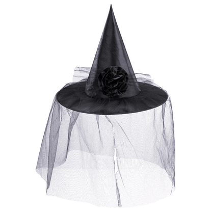 Alpha 55 Chapeau de sorcière noir décoré de fleur et de voile