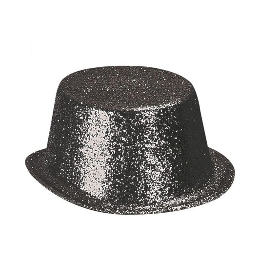 Alpha 55 Chapeau haut de forme avec paillettes 10 cm en noir