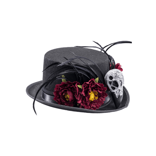 Alpha 55 Chapeau haut de forme de luxe décoré d'un crâne et de fleurs