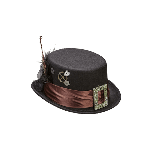 Alpha 55 Chapeau haut de forme en velours marron au décor Steampunk