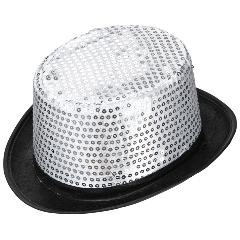 Alpha 55 Chapeau Haut De Forme sequins argenté – Scintillant & festif