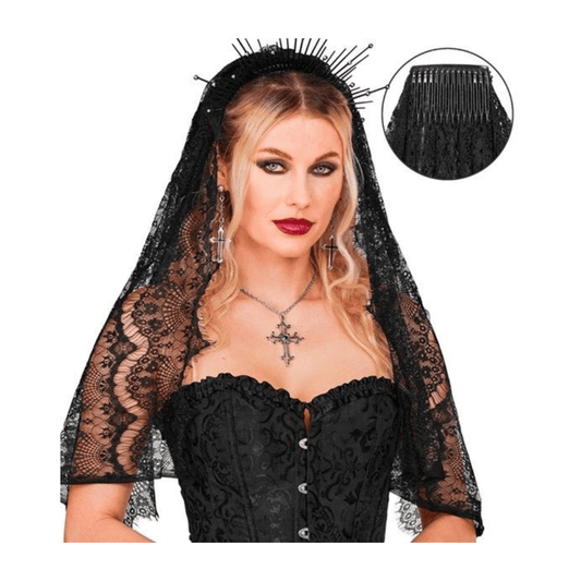 Alpha 55 chapeau Noir Voile Dentelle Gothique – Accessoire Déguisement