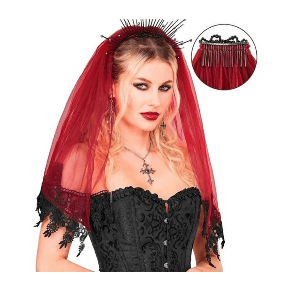 Alpha 55 chapeau Rouge Voile Dentelle Gothique – Accessoire Déguisement