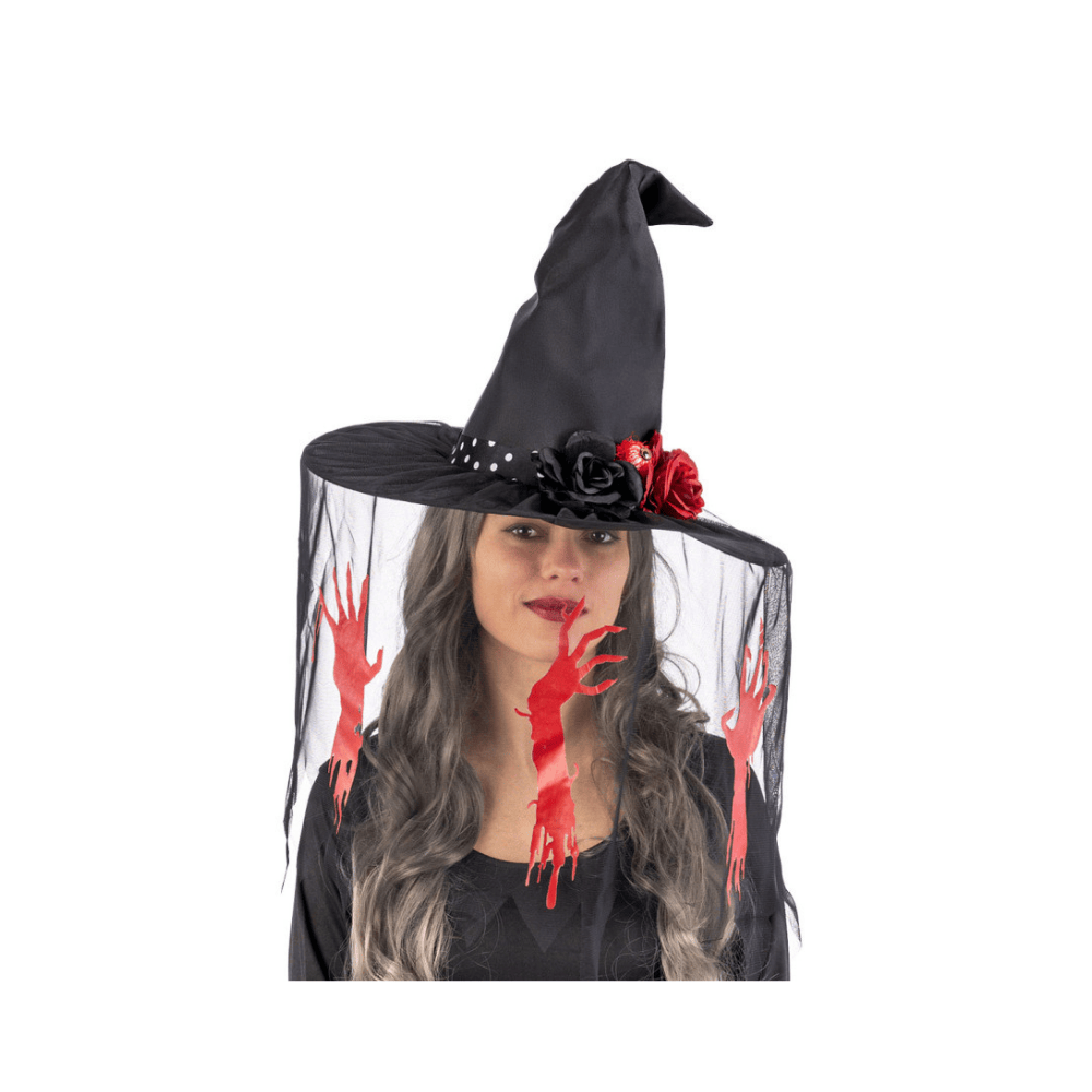 Alpha 55 Chapeau Sorcière Luxe Voile Sang Halloween