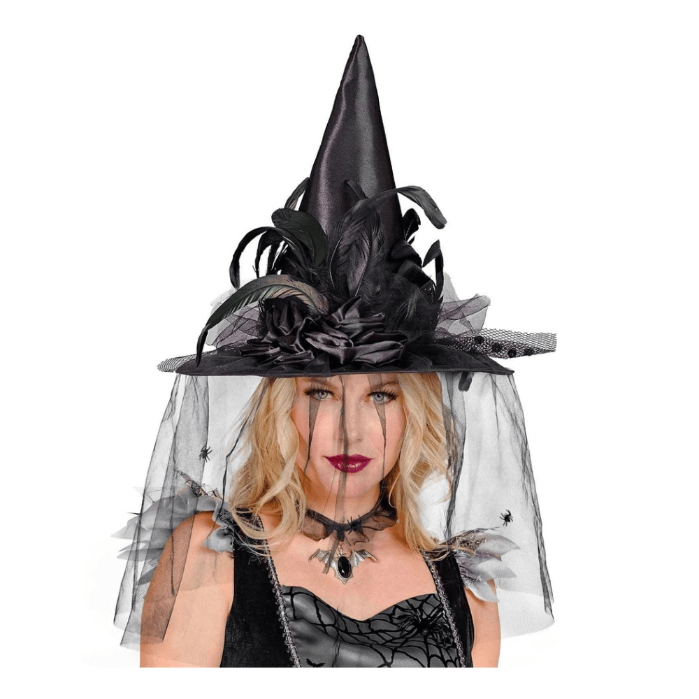 Alpha 55 Chapeau Sorcière Voile Fleurs Plumes – Halloween