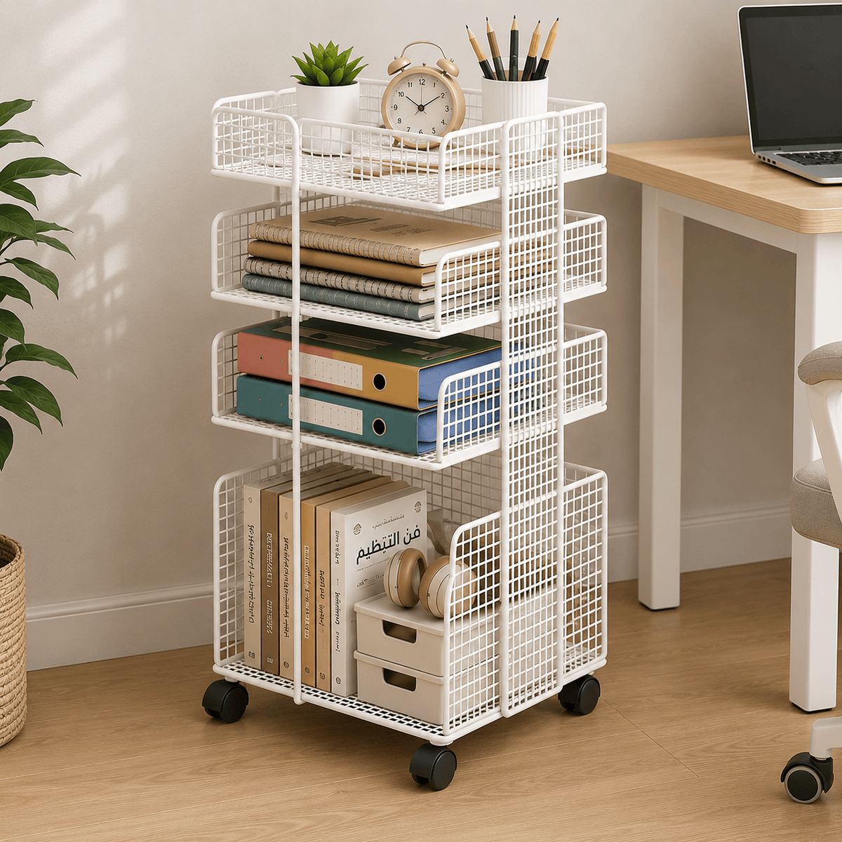 Alpha 55 Chariot de rangement Blanc Chariot de Rangement Metal 4 Niveaux a Roulettes 32 x 28 x 58 cm