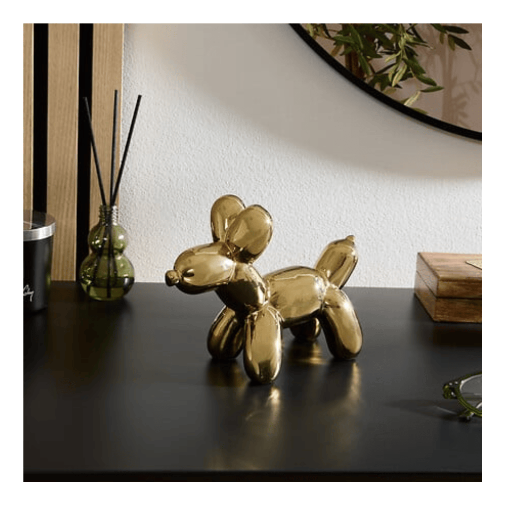 Alpha 55 Chien Déco Théo en Céramique Doré Élégant