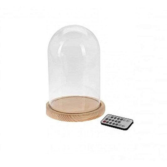 Alpha 55 Cloche en verre avec base en bois avec LED