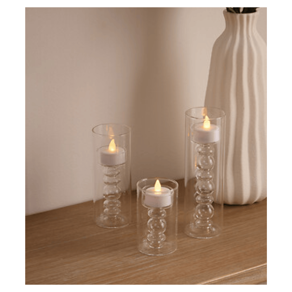 Alpha 55 Coffret 3 bougies LED Lena en verre élégant