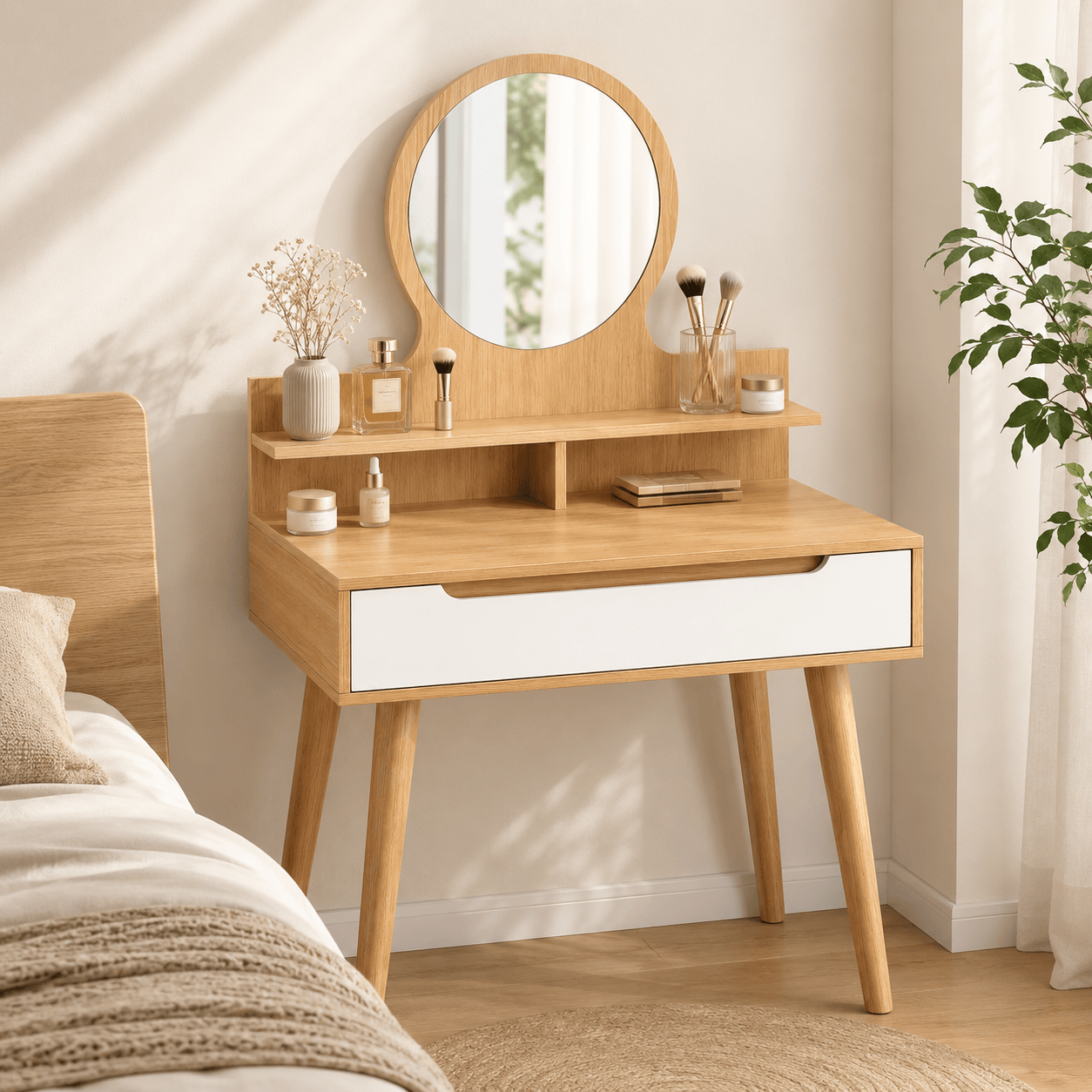 Alpha 55 Coiffeuse Beige Coiffeuse Moderne avec Miroir 60 x 40 x 128,5 cm