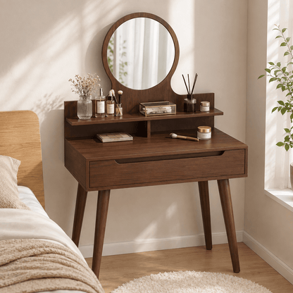 Alpha 55 Coiffeuse Marron Coiffeuse Moderne avec Miroir 60 x 40 x 128,5 cm