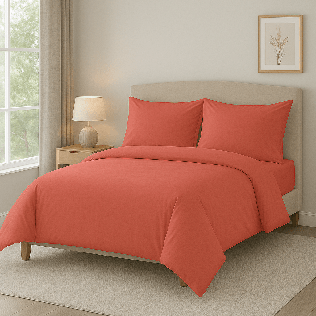 Alpha 55 Corail Parure de lit en coton avec 2 taies d'oreiller