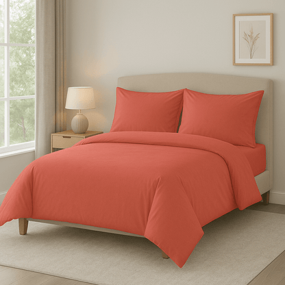 Alpha 55 Corail Parure de lit en coton avec 2 taies d'oreiller