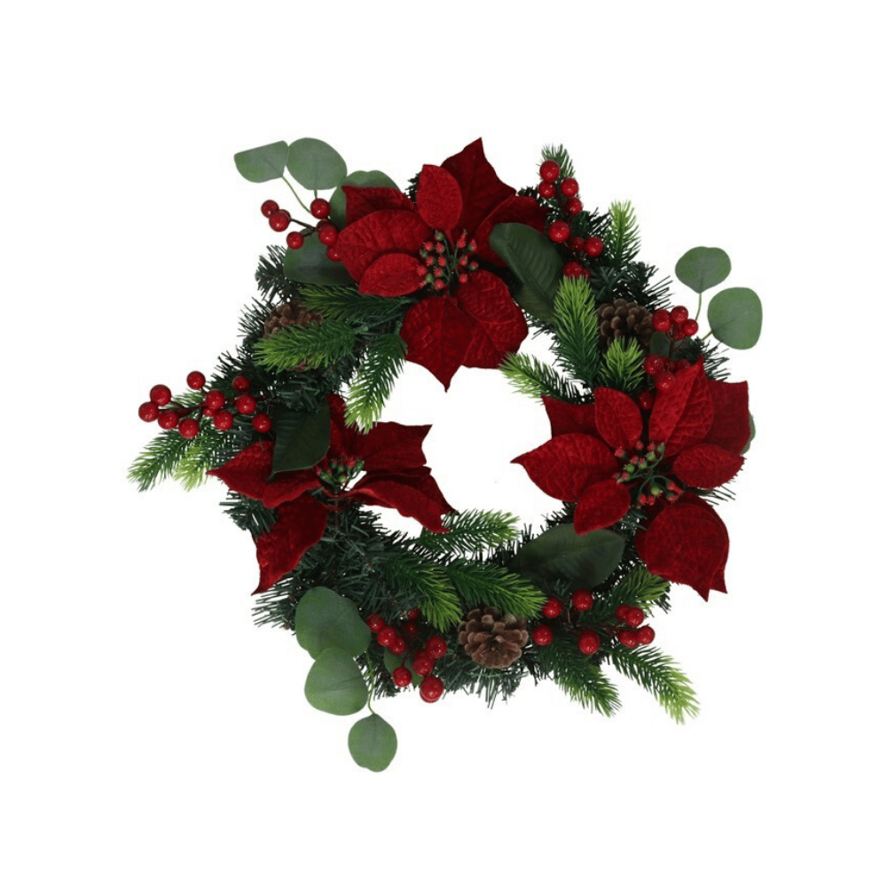 Alpha 55 Couronne fleurs rouges & baies – Déco de Noël élégante