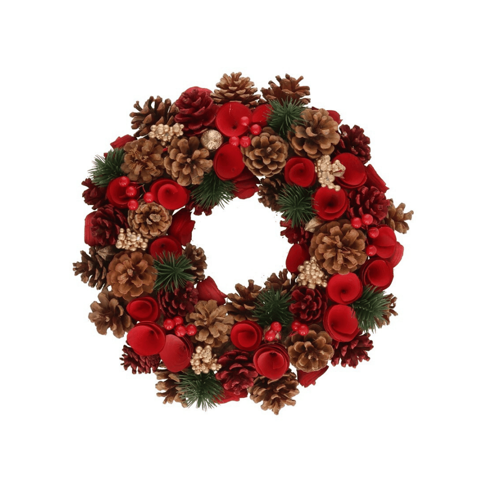 Alpha 55 Couronne pommes de pin & baies – Déco de Noël naturelle