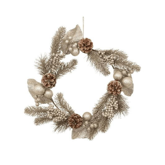 Alpha 55 Couronne Pommes de Pin Dorée – Décoration Noël Chic