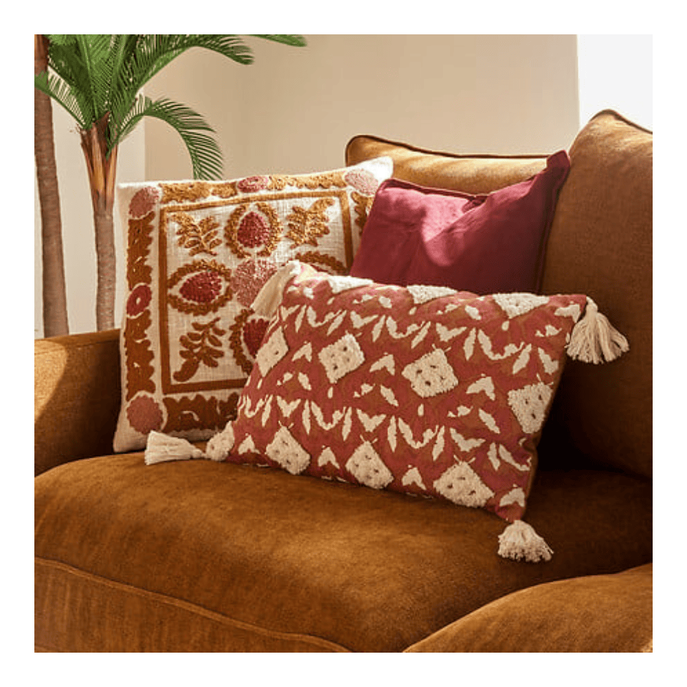 Alpha 55 Coussin broderie Sienna terracotta élégant