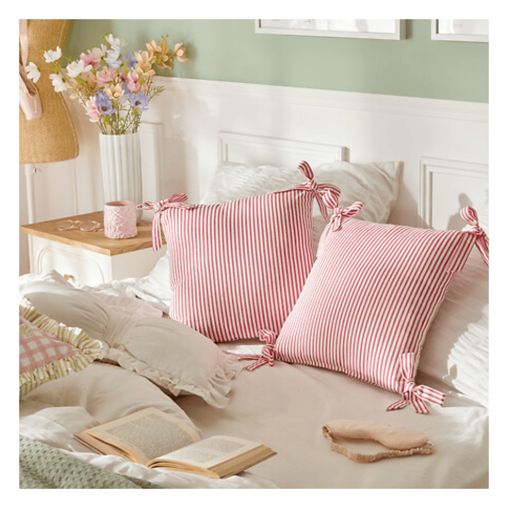 Alpha 55 Coussin Fleur de Rose 40 x 40 cm Rayé Rose