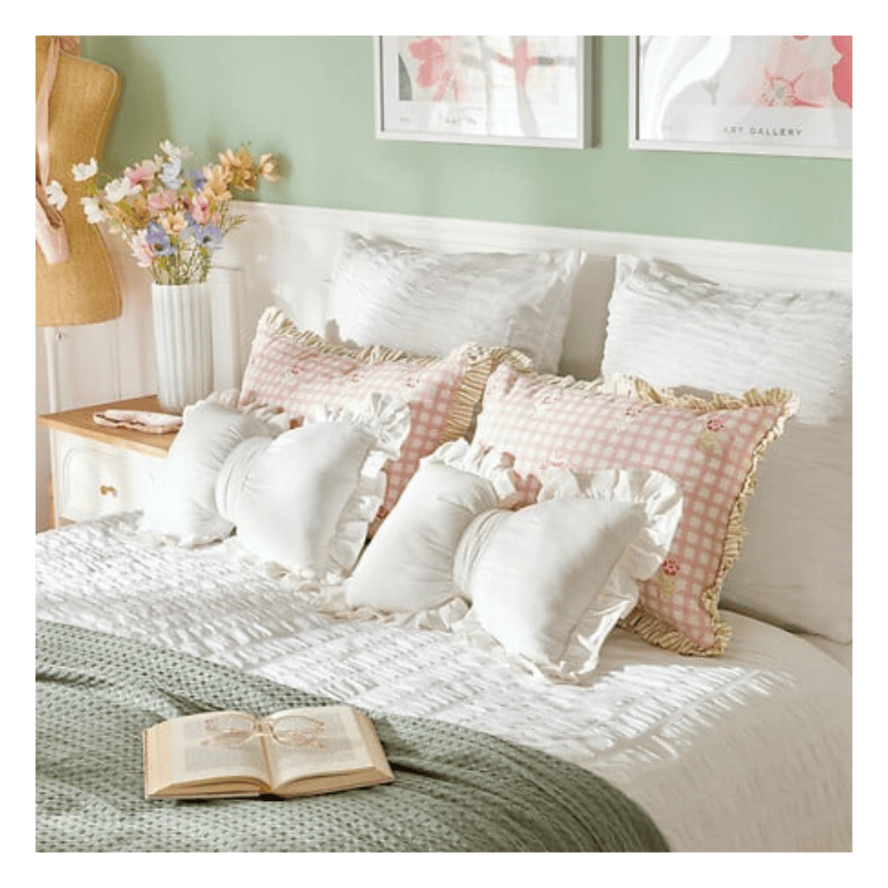Alpha 55 Coussin Nœud Fleur de Rose 30 x 50 cm Blanc