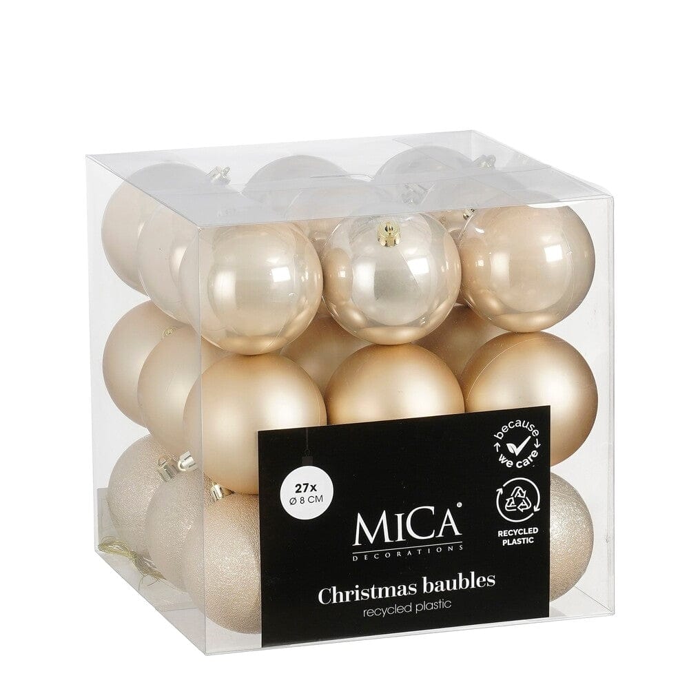 Alpha 55 Crème Set de 27 boules de Noël en plastique