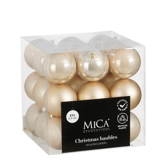 Alpha 55 Crème Set de 27 boules de Noël en plastique