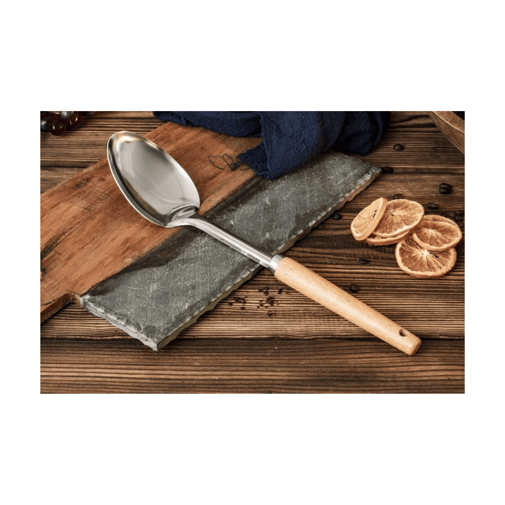 Alpha 55 Cuillère en acier avec manche en bois naturel