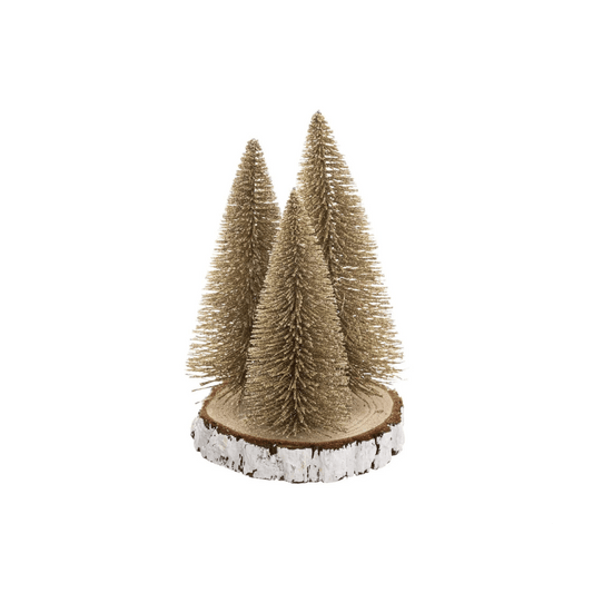 Alpha 55 Doré Lot de 3 sapins dorés sur rondin – Déco de table Noël