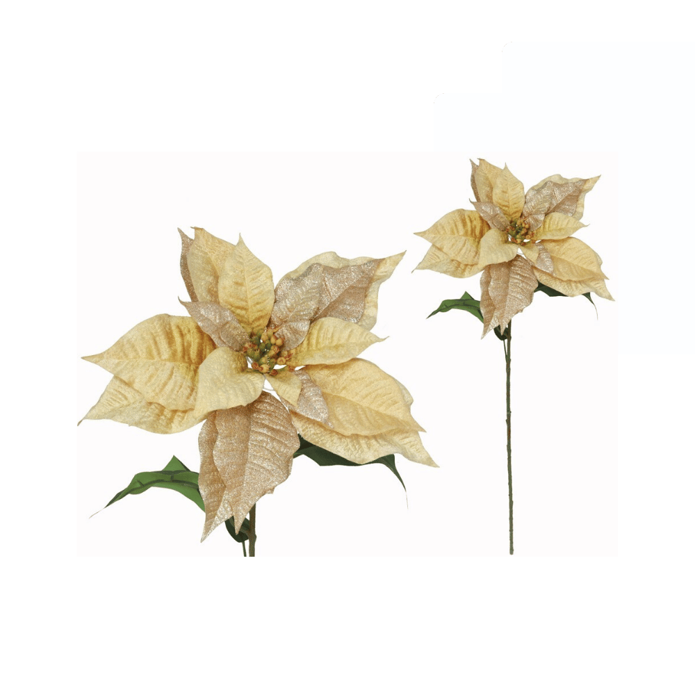 Alpha 55 Doré Tige Poinsettia Pailletée – Fleur Décorative Noël