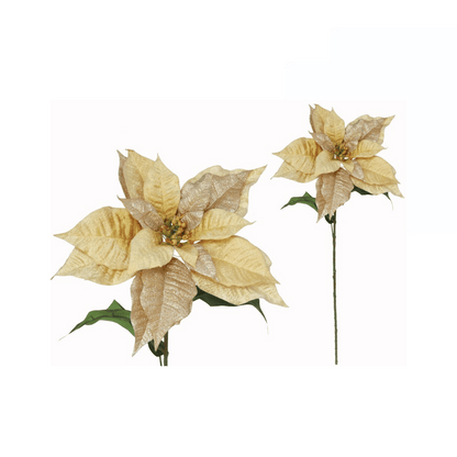 Alpha 55 Doré Tige Poinsettia Pailletée – Fleur Décorative Noël