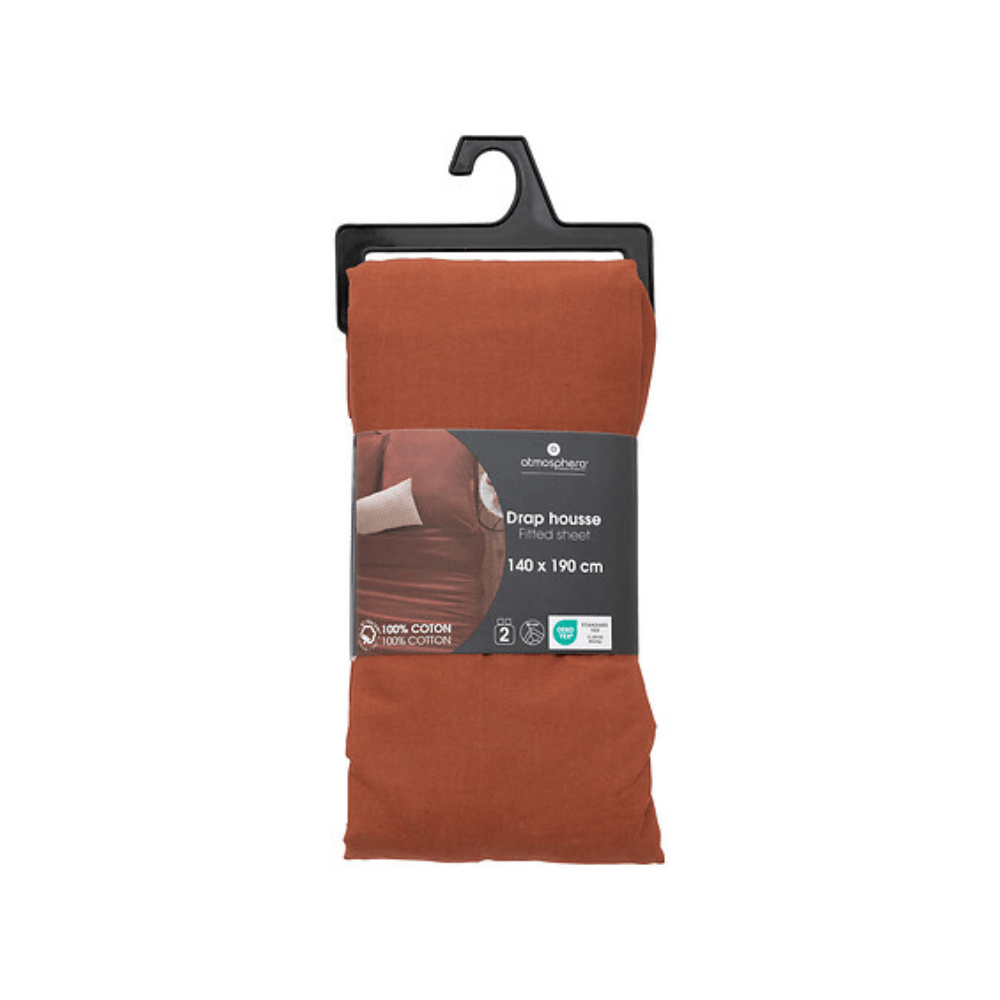 Alpha 55 Drap-Housse 140 x 190 cm en Coton Terracotta