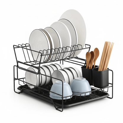 Alpha 55 Égouttoir en Métal 2 Niveaux Noir