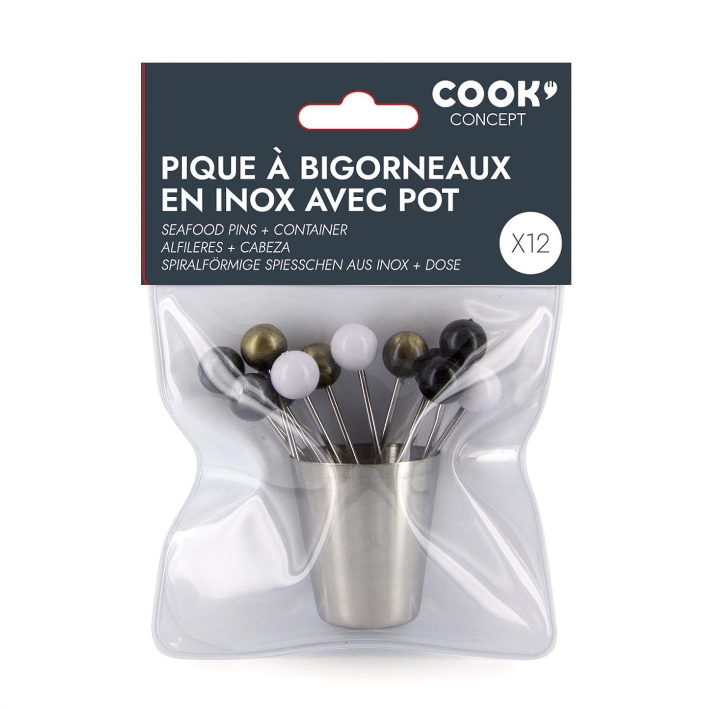 Alpha 55 Ensemble 12 piques pour bigorneaux, avec pot