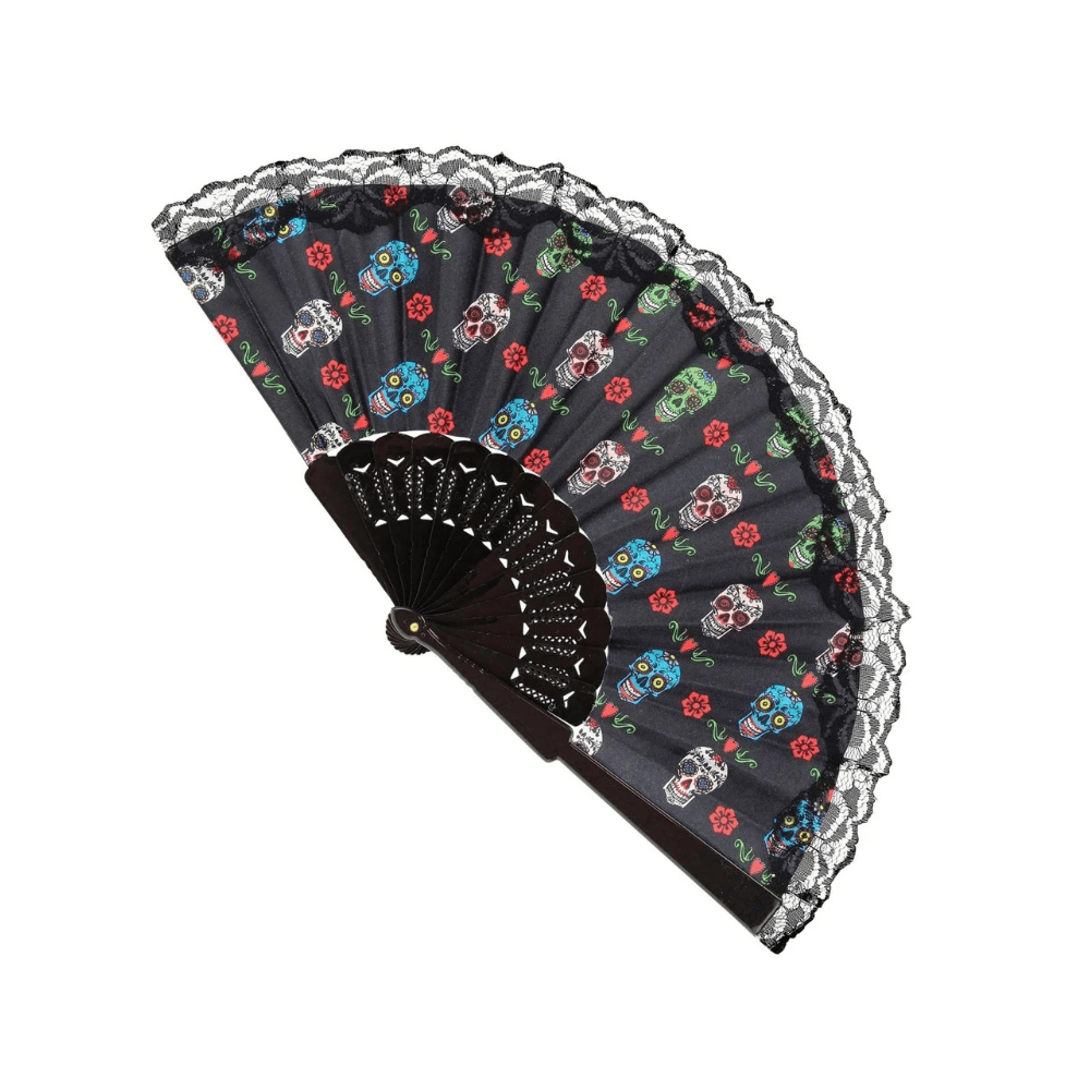 Alpha 55 eventail Éventail Tissu Jour des Morts – Accessoire Halloween