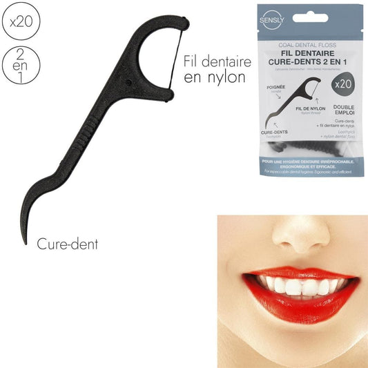 Alpha 55 Fil dentaire 20 pièces avec cure-dents au charbon