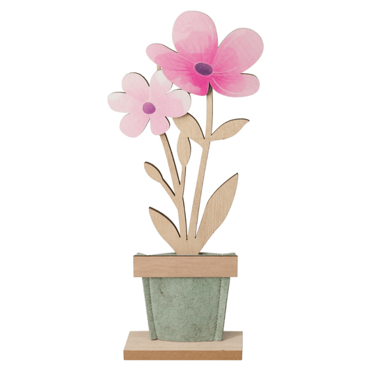 Alpha 55 Fleur avec pot feutrine sur socle en bois – Déco