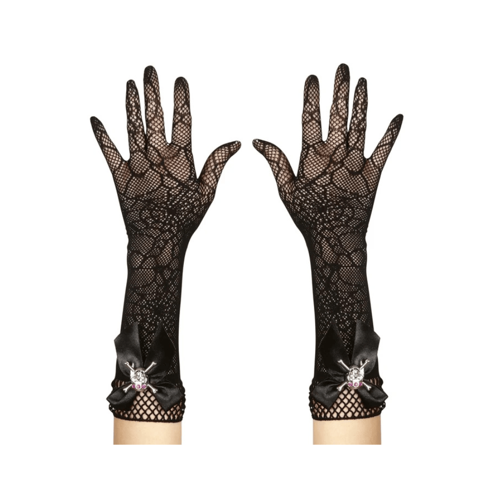 Alpha 55 gant Noir Gants à maille toile d'araignée avec crânes et strass