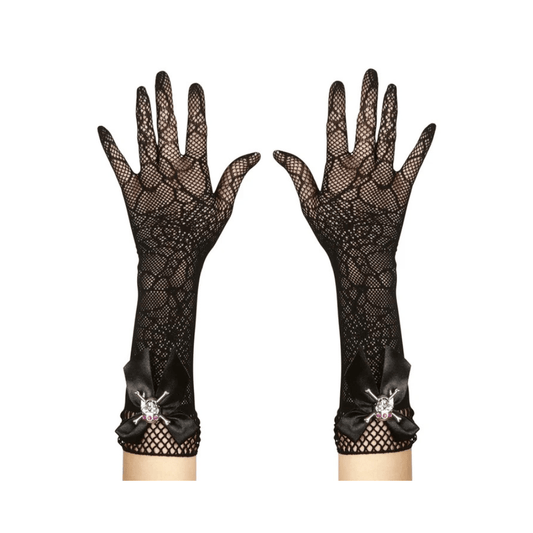 Alpha 55 gant Noir Gants à maille toile d'araignée avec crânes et strass