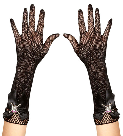 Alpha 55 gant Noir Gants à maille toile d'araignée avec crânes et strass