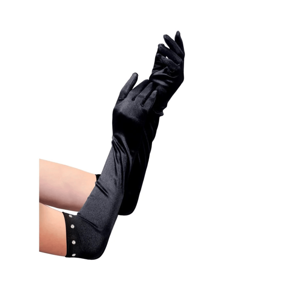 Alpha 55 Gants Enfant Longs Satin Strass Noir Élégants