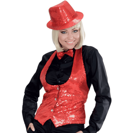 Alpha 55 Gilet à Sequins Rouge XL – Festif & Brillant