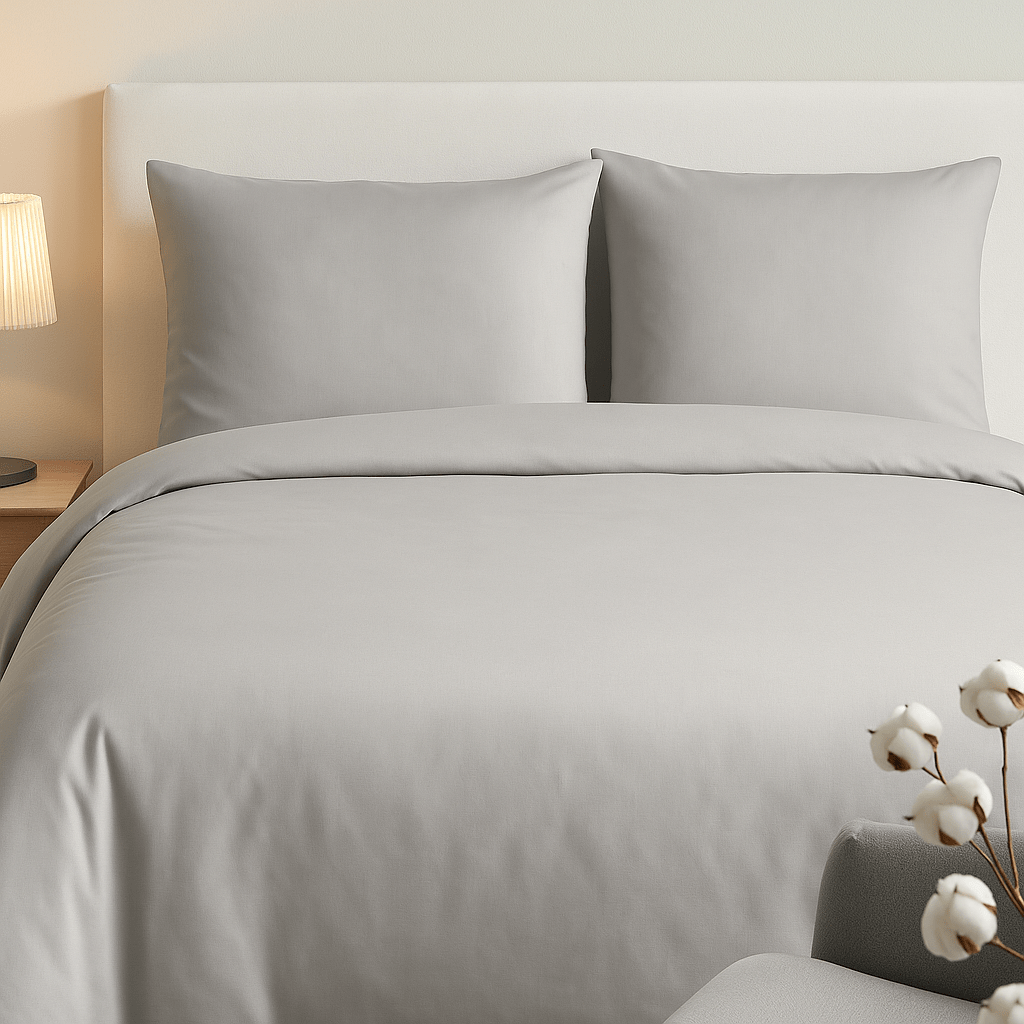 Alpha 55 Gris clair Parure de lit en coton avec 2 taies d'oreiller