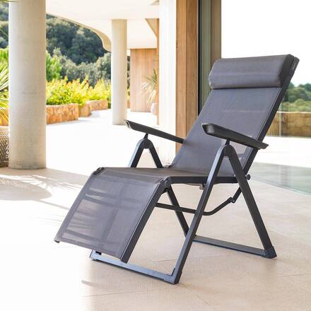 Alpha 55 Gris Fauteuil pliable en aluminium gris Décima 62 × 75,3 × 115 cm – dossier inclinable 8 positions