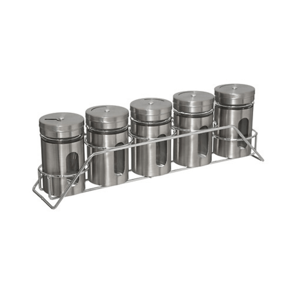 Alpha 55 Gris Rack 5 pots à épices en verre avec support en inox