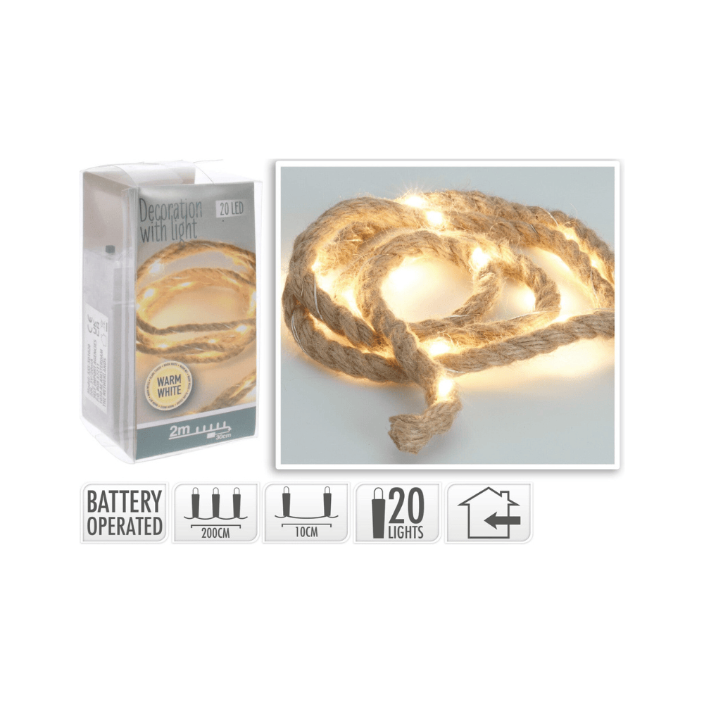 Alpha 55 Guirlande corde 20 LED 2 m blanc chaud décorative