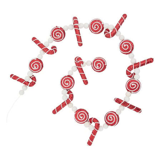 Alpha 55 Guirlande Guirlande bonnet et sucre d’orge 1,8 m – déco Noël rouge