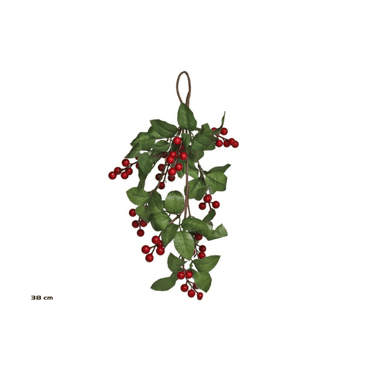 Alpha 55 Guirlande Guirlande feuilles vertes & baies rouges – Noël naturel