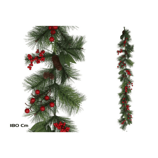 Alpha 55 Guirlande Vert Guirlande verte avec baies & pommes de pin – Noël naturel